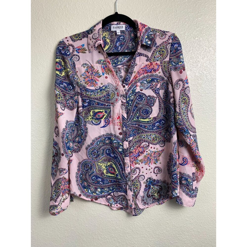 Express The Portofino Shirt Paisley Long Sleeve Button Up Top size Small Boho